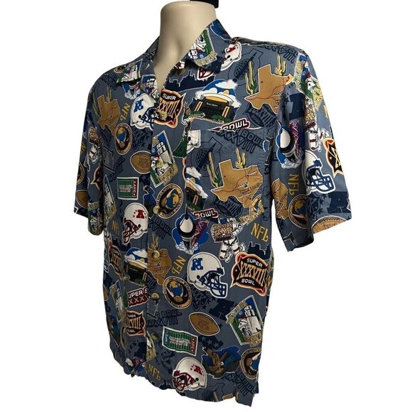 NFL Football SUPER BOWL XXXVIII Texas Men Hawaiian Button Up Shirt Small Pocket - Picture 2 of 7